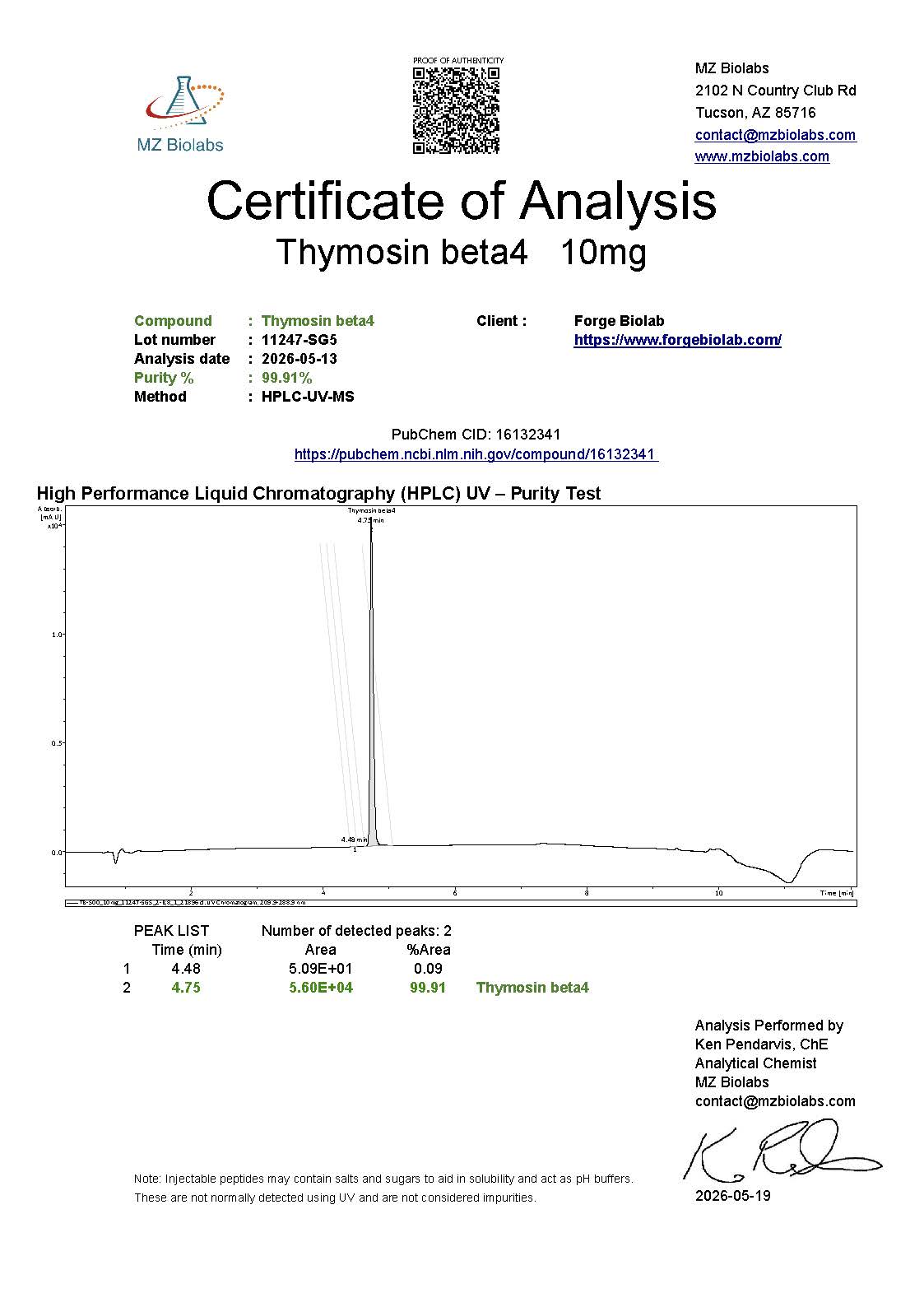 Thymosin beta4 10mg
